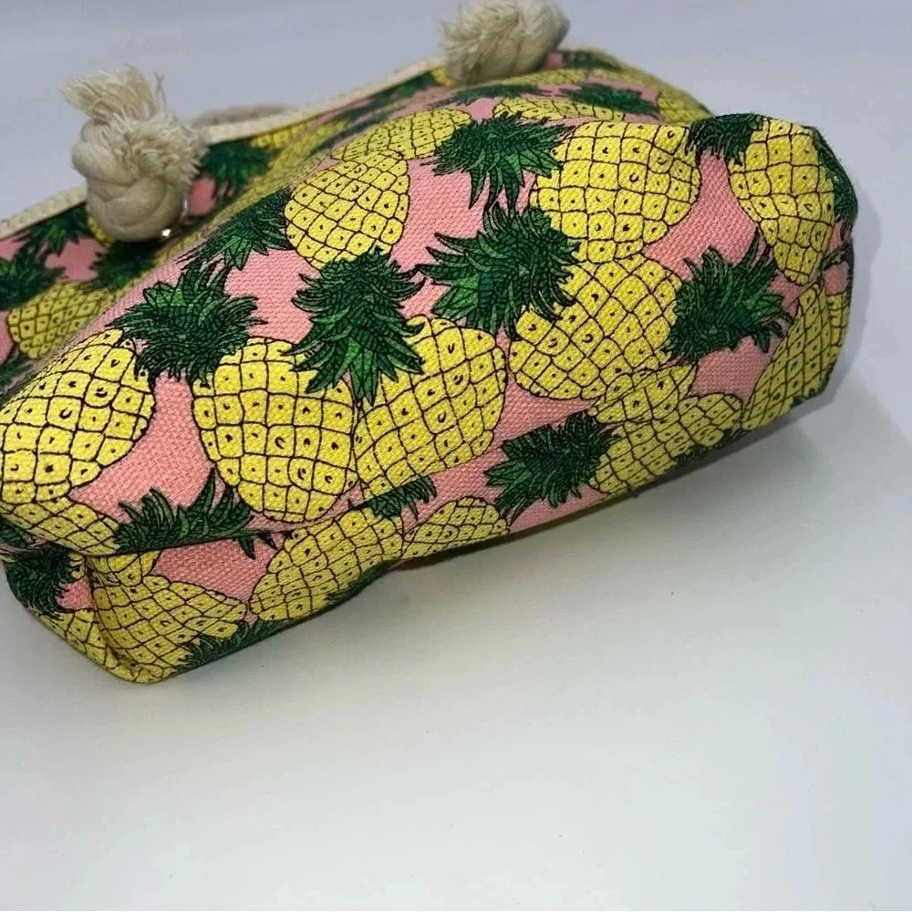 Girls‎ PINEAPPLE Mini Tote Bag Zip Closure Rope Handles Canvas Lined Beach NEW!
